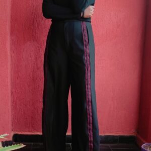Black maroon- striped pants