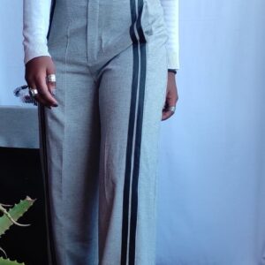 Grey pants with black front strips