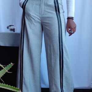 Grey pants with black front strips