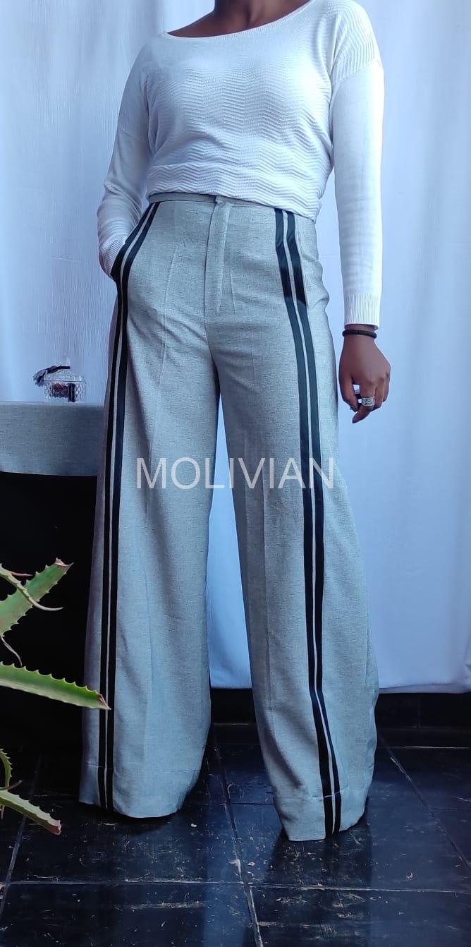 Grey pants with black front strips