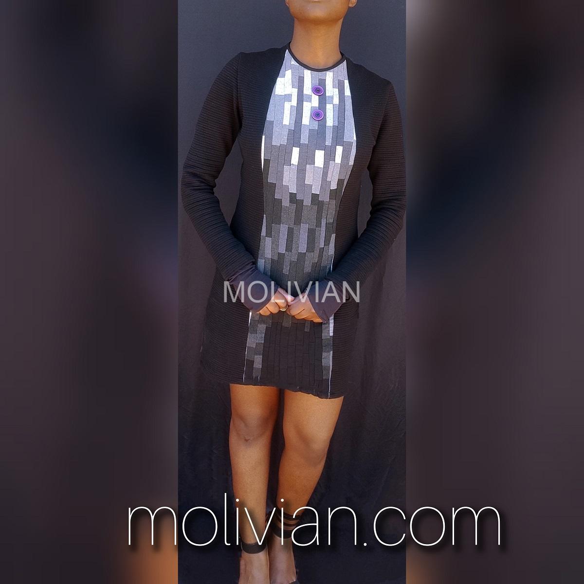 Long sleeved Black/grey patchwork dress - Image 2
