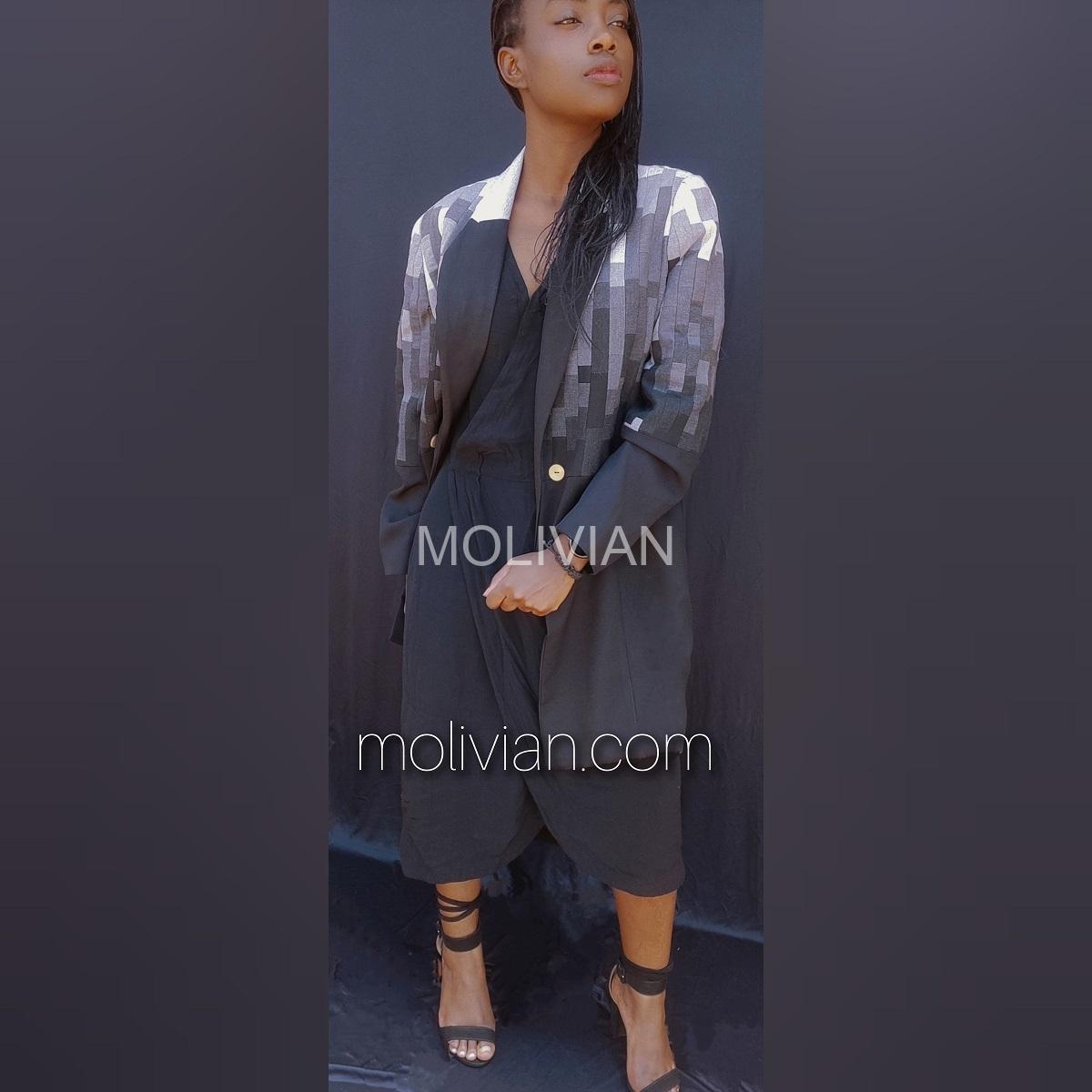 Black/Grey patchwork blazer - Image 2